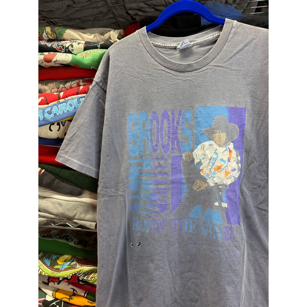 Vintage Garth Brooks Ropin The Wind Shirt Men Large Cal Cru 90s Country Blue Tee